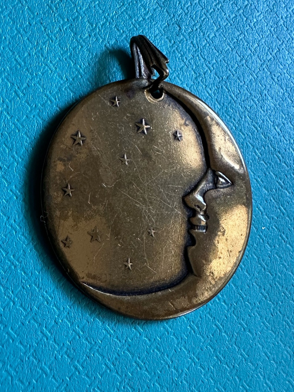 Vintage Moon And Stars Solid Brass Necklace Pendant